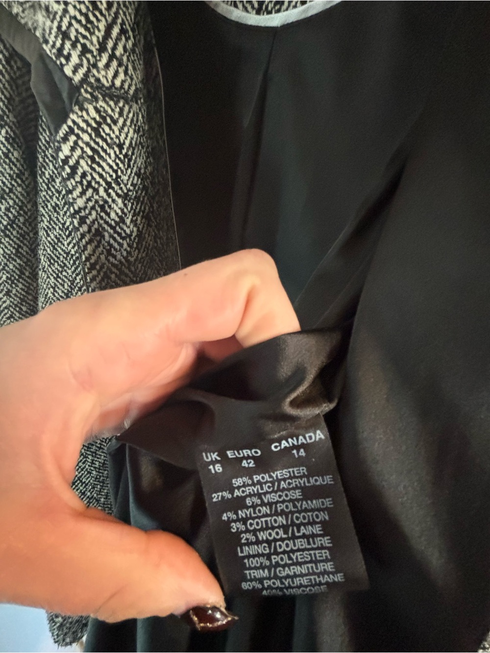 Windsmoor Black Ivory Herringbone Jacket Black Trim Size 14 - Picture 4 of 5